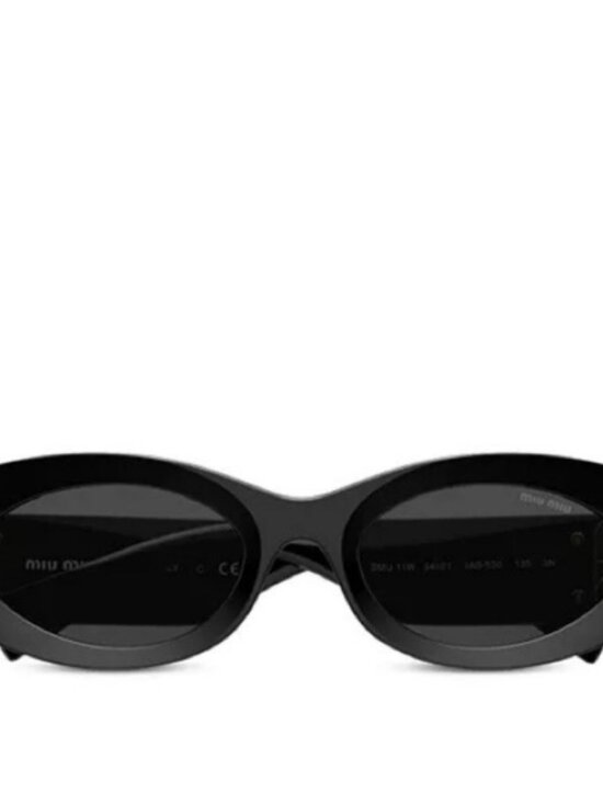 Miu Miu Black Cat-Eye Sunglasses with Gold Logo Temples main image 4
